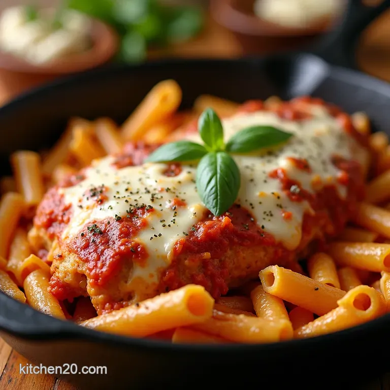 Onepan Chicken Parm Pasta Skillet from Stove to Table in a Flash presentation