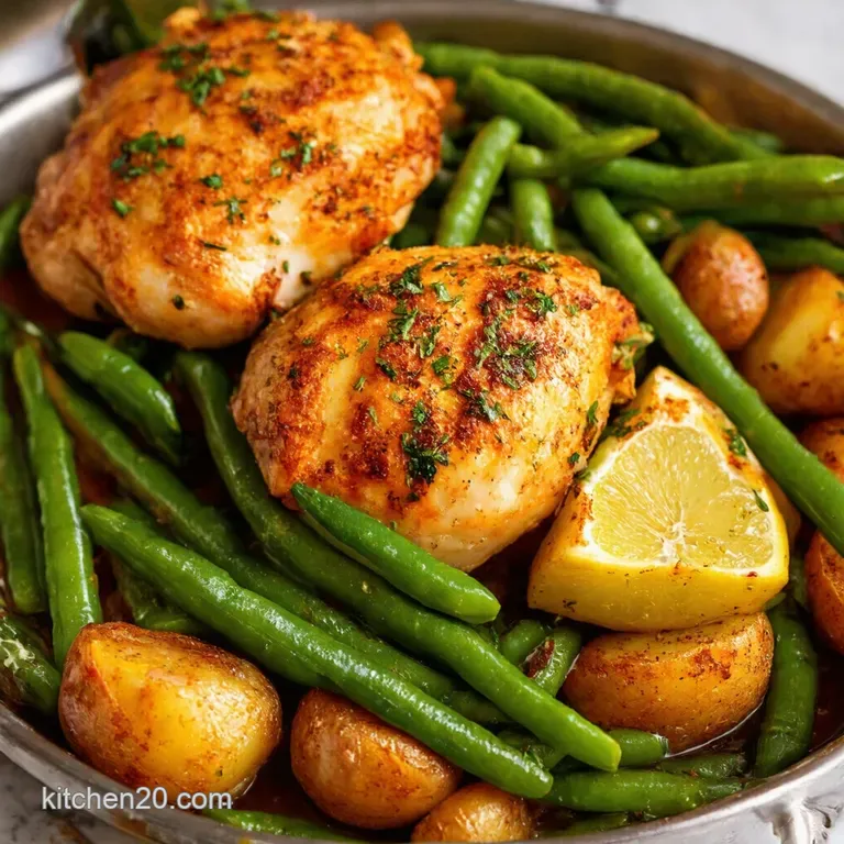 Onepan Lemon Herb Chicken with Potatoes and Green Beans presentation
