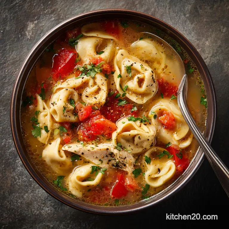 Chicken Tortellini Soup the Ultimate Onepot Dinner with Lemon Finish presentation