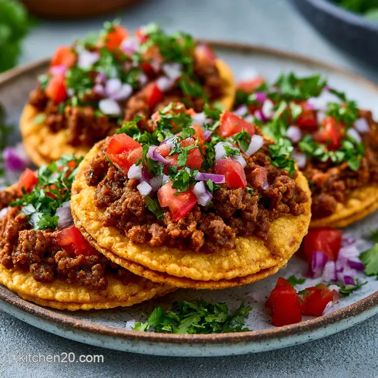 A colorful platter of crispy corn shells piled with savory beef, shredded lettuce, and creamy white sour cream.