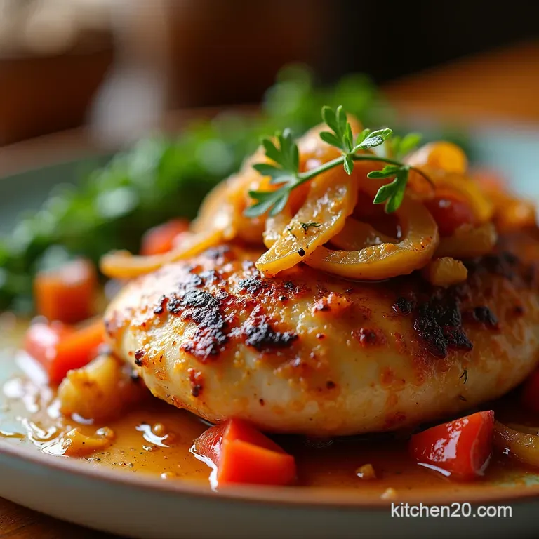 The Weeknight Wonder Panseared Chicken with Sweet Peppers and Caramelised Onions presentation