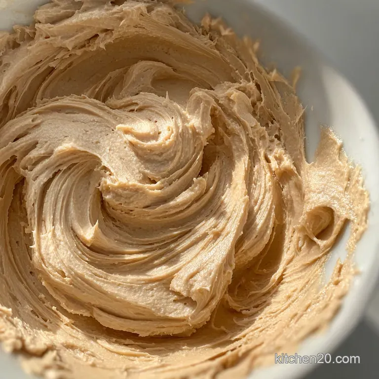 Elegant piping of peanut butter frosting on a chocolate cupcake, creating a beautiful two-toned treat with delicate swirls...