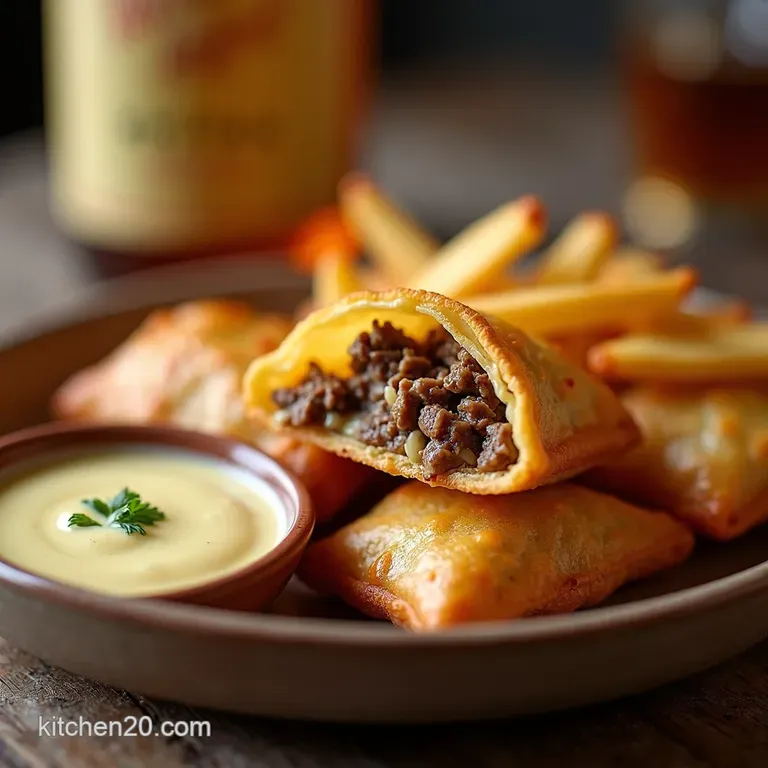 Philly Cheesesteak Wontons Crispy Pockets of Comfort with Spicy Provolone Dip presentation