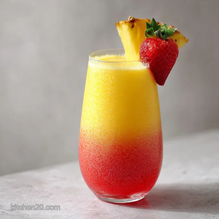 Elegant champagne flutes filled with golden yellow liquid and red berries arranged on a bright white marble tabletop.