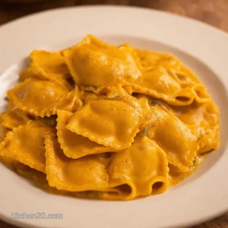 Pumpkin Ravioli with Sage Brown Butter Sauce presentation