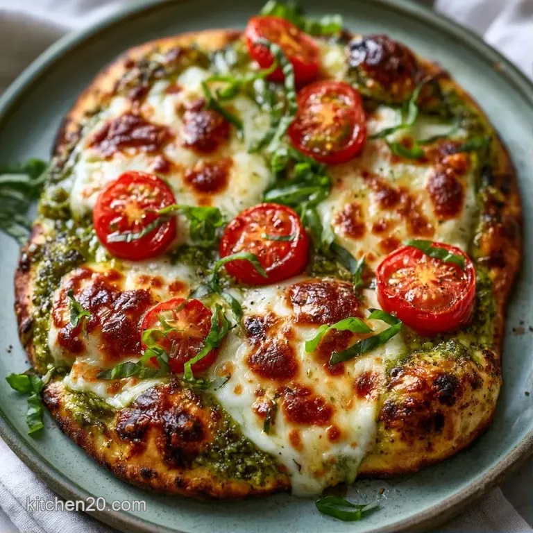 Golden sliced flatbread with melted mozzarella and fresh basil arranged neatly on a rustic wooden serving board.