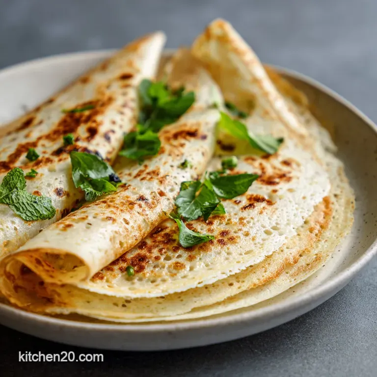 Crisp dosa artfully draped over a bowl of sambar. Vibrant orange chutney adds a colorful, flavorful touch to the Indian cr...