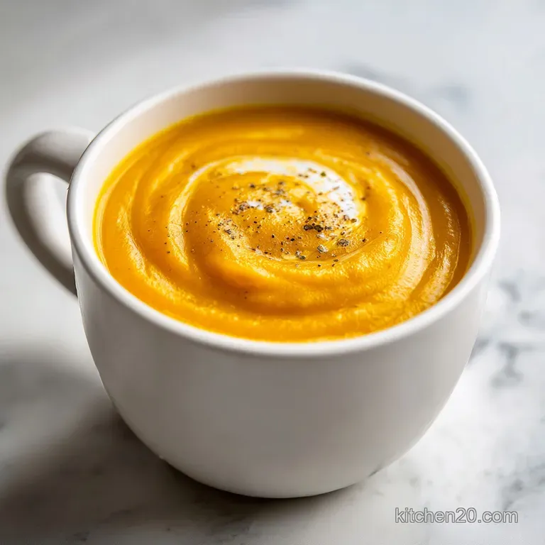 A warm, inviting bowl of golden soup topped with toasted pumpkin seeds and a swirl of herb-infused oil.