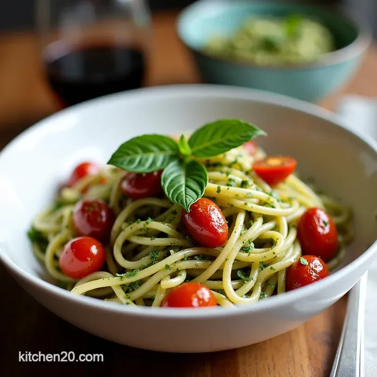 The Brightest Bowl Fresh Pesto Pasta with BalsamicRoasted Cherry Tomatoes