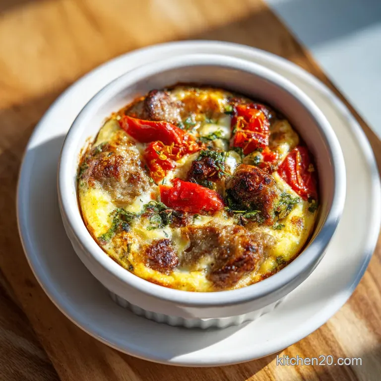 Square slice of breakfast casserole, golden and savory, steaming on a white plate. Perfect for brunch or a quick breakfast.