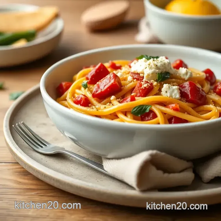 Saut&eacute;ed Pasta with Courgette & Feta Delight presentation