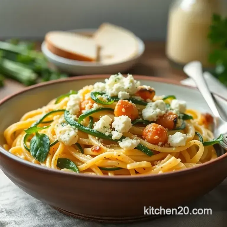 Saut&eacute;ed Pasta with Courgette & Feta Delight