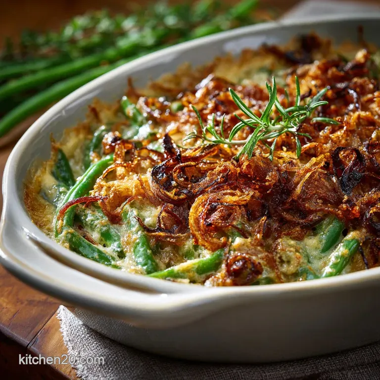 Southern Green Bean Casserole: Scratch B&eacute;chamel Crispy Fried Shallots presentation
