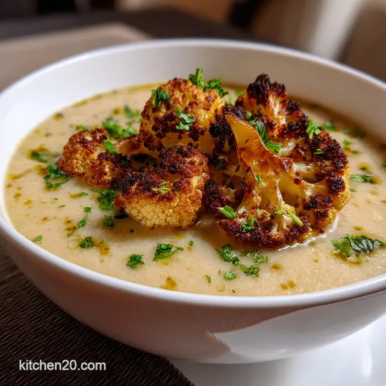 Roasted Cauliflower Garlic Soup: Silky Vegan presentation