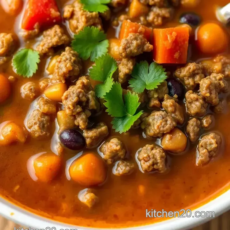 Boldly Spiced Simmered Ground Beef Soup with Chipotle presentation