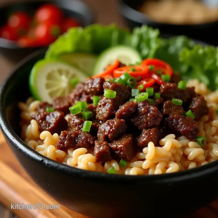 The Quick Mighty Sizzling Black Pepper Beef Rice Bowl presentation