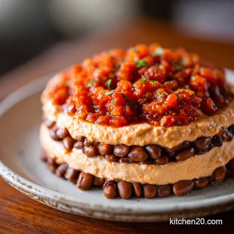 Colorful layered dip in a clear glass bowl surrounded by crisp corn tortilla chips on a white ceramic platter.