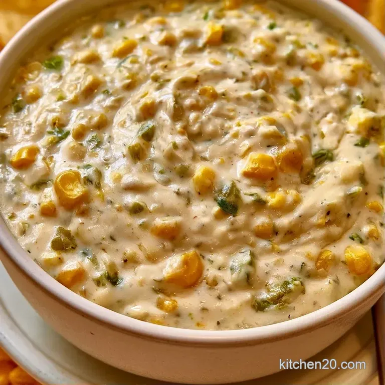 Warm yellow corn and melted cheese in a rustic bowl, paired with colorful tortilla chips on a dark wooden board.