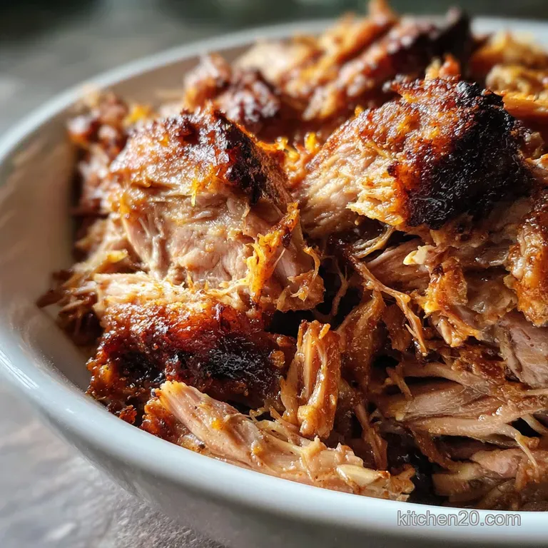 Tender pulled pork, artfully arranged on a plate with vibrant coleslaw, showcasing contrasting textures and appetizing col...