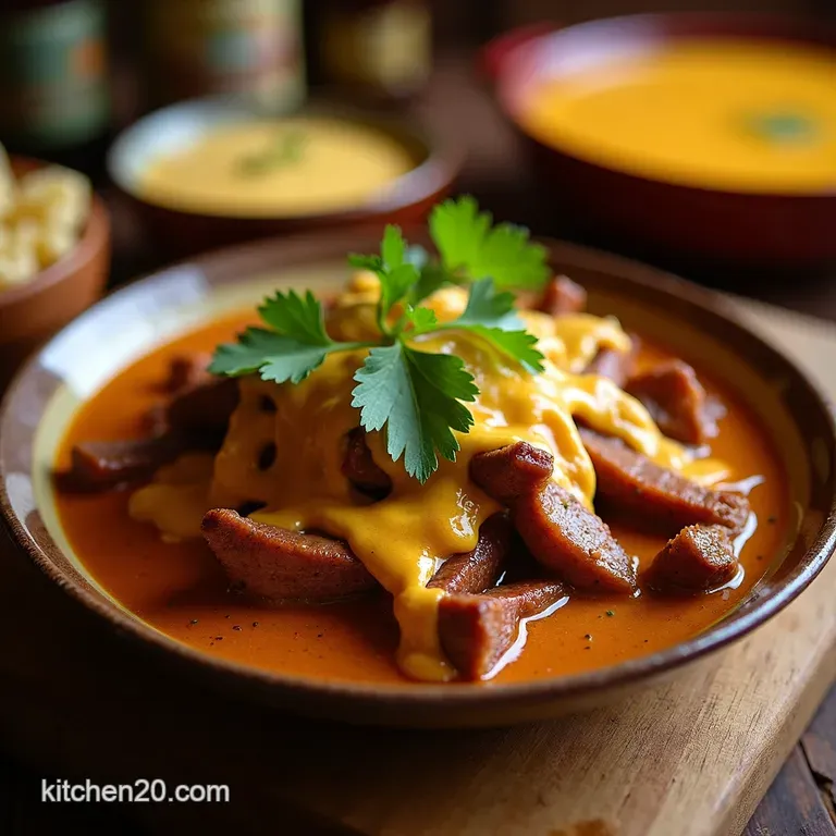 Smokehouse Sizzle the Ultimate Smoked Brisket Hatch Chile Cowboy Queso presentation