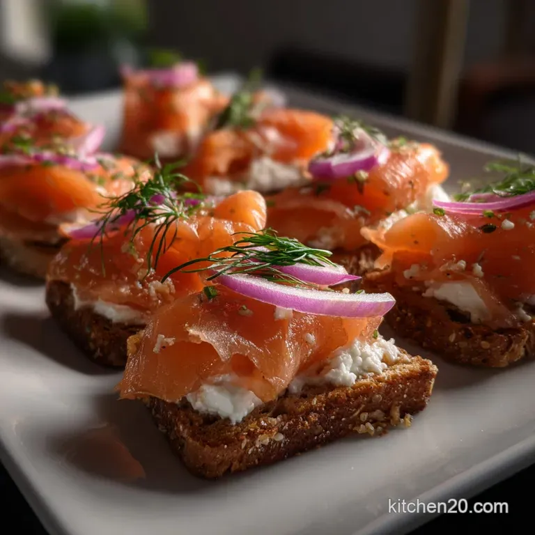 Elegant plate showcasing delicate salmon roses, glistening capers, and fresh herbs, accented by a swirl of creamy sauce.