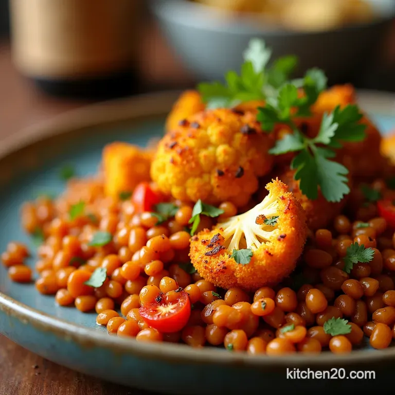 Smoky Lentils Harissa Roasted Cauliflower presentation