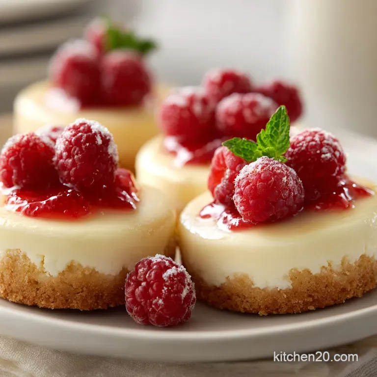 A trio of delicate cheesecake cookies, dusted with powdered sugar, on a white ceramic plate with a berry accent.
