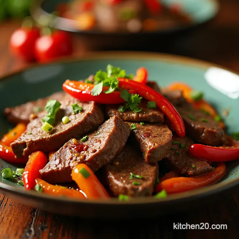 Dragons Breath Steak Stirfry Quick Tender Beef with Vibrant Peppers presentation