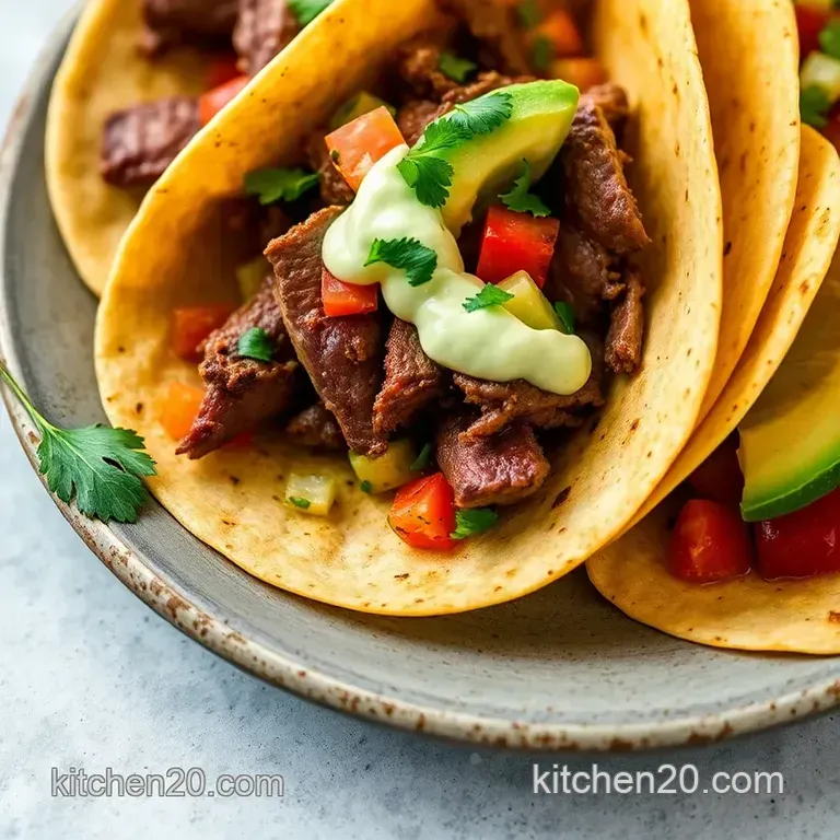 Spicy Steak Tacos with Fresh Salsa & Avocado Crema presentation
