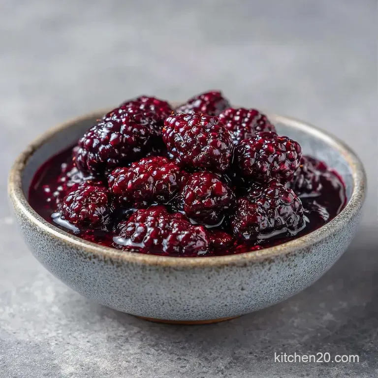 Elegant white plate featuring a dark berry tart with a swirl of white cream and a sprinkle of toasted almonds