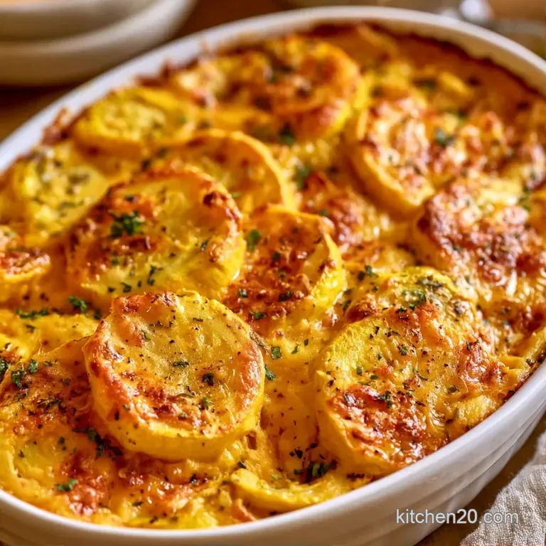 A neat square scoop of creamy yellow squash topped with toasted buttery crumbs on a modern matte black plate.