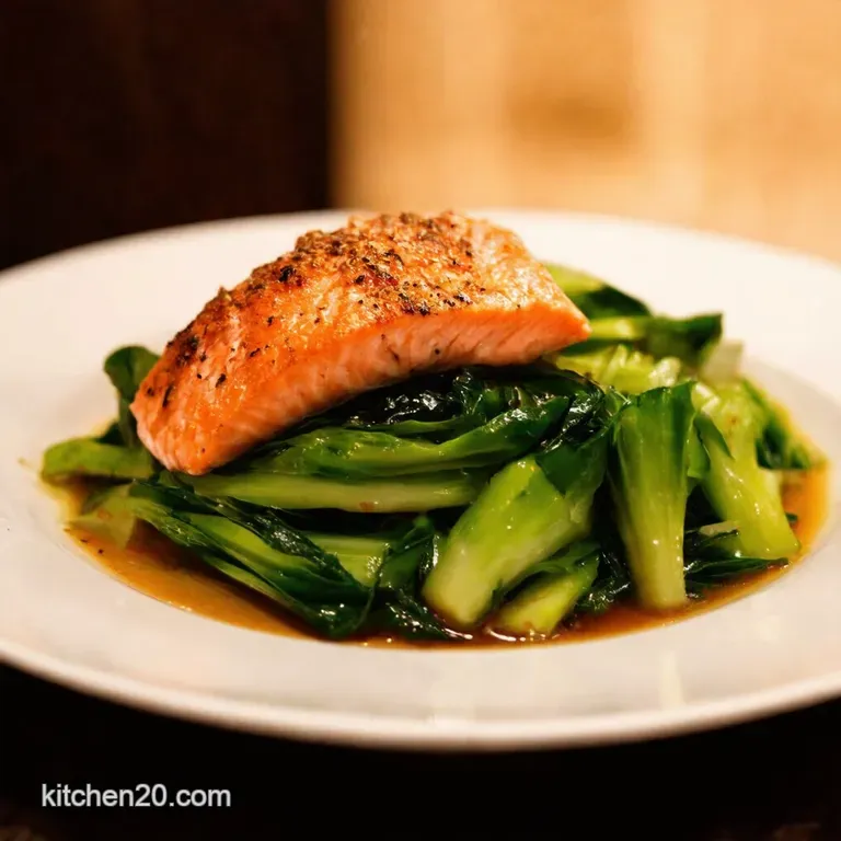 TamariGlazed Salmon with Sesame Bok Choy presentation