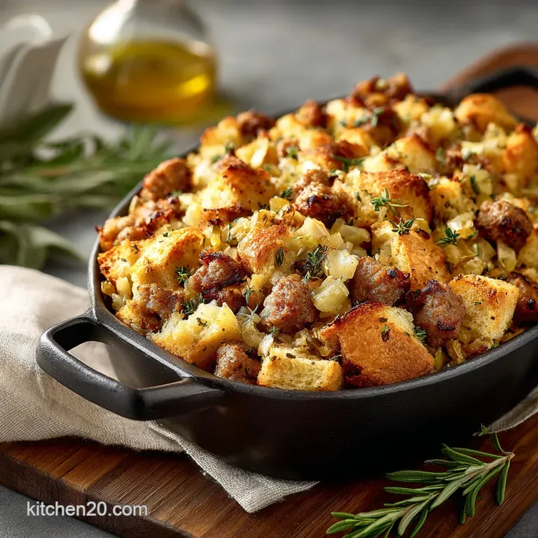 Thanksgiving Recipes: the Ultimate Crisp Stuffing with Sausage Apple presentation