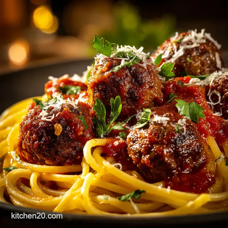 The Sunday Supper Standard Proper Spaghetti and Meatballs presentation