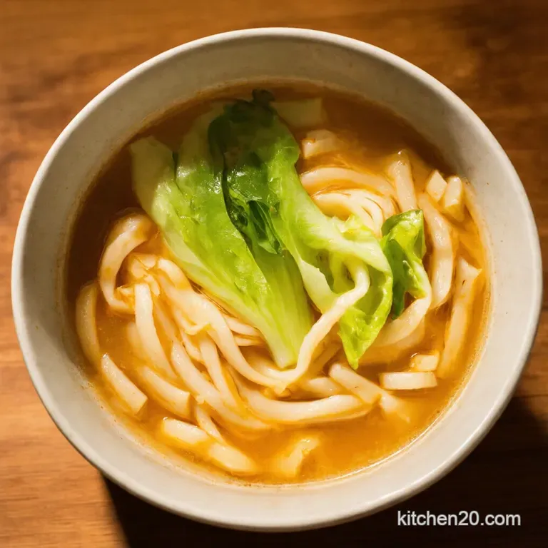 Udon Soup with Bok Choy and Poached Egg presentation