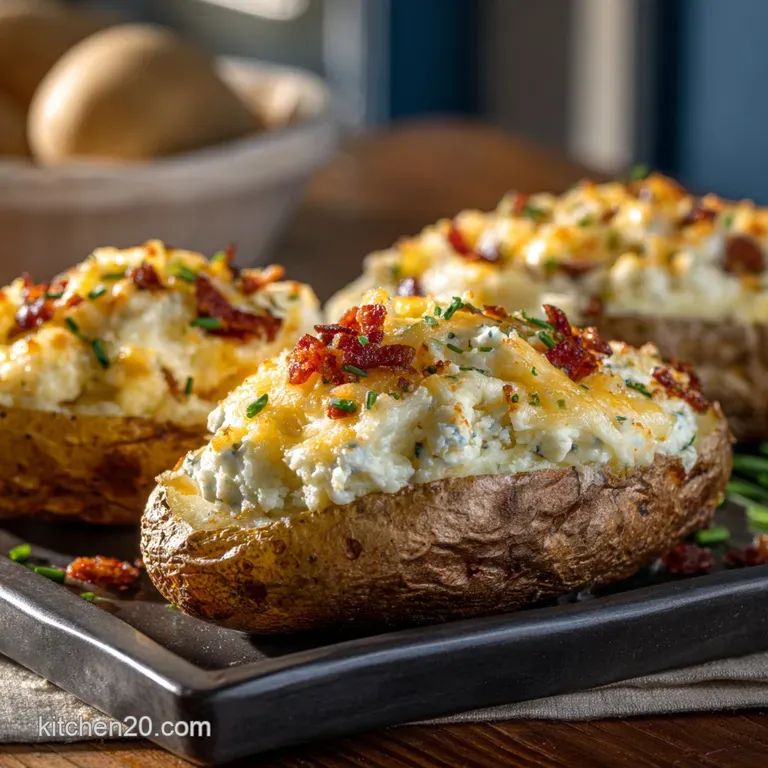 Twice Baked Potatoes: the Ultimate Cheesy Chive Comfort Food Recipe presentation