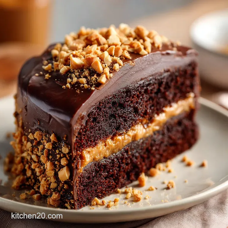 Chocolate Peanut Butter Cake: Rich Fudgy Layers and Creamy Frosting presentation