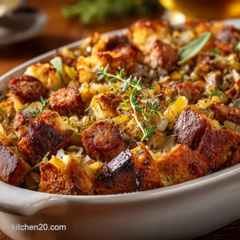 Thanksgiving Stuffing: the Ultimate Sage Sausage and Apple Showstopper presentation