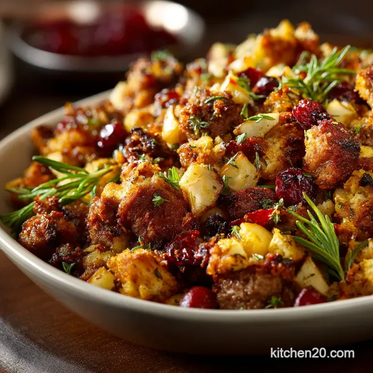 Sausage Apple and Cranberry Stuffing: the Ultimate Sage and Herb Recipe presentation