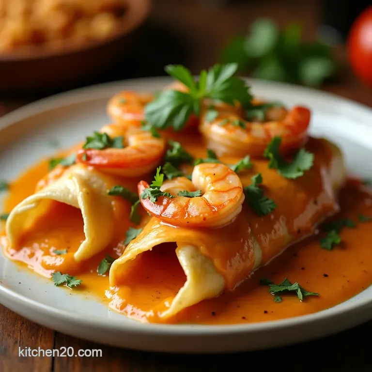 Velvet Shrimp Enchiladas with Smoked Paprika Cream Sauce presentation