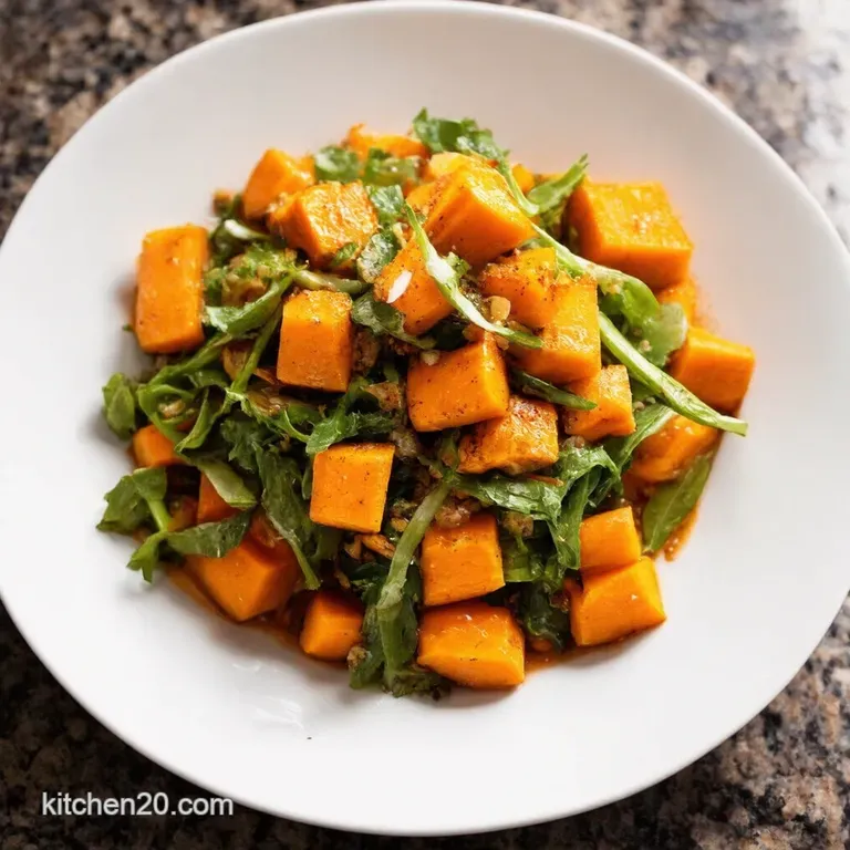 Warm Butternut Squash Harissa Halloumi Salad presentation