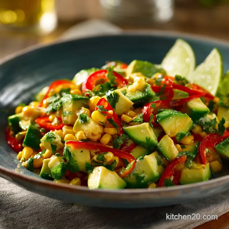 Zesty Summer Avocado Salad with Corn and Lime Vinaigrette presentation